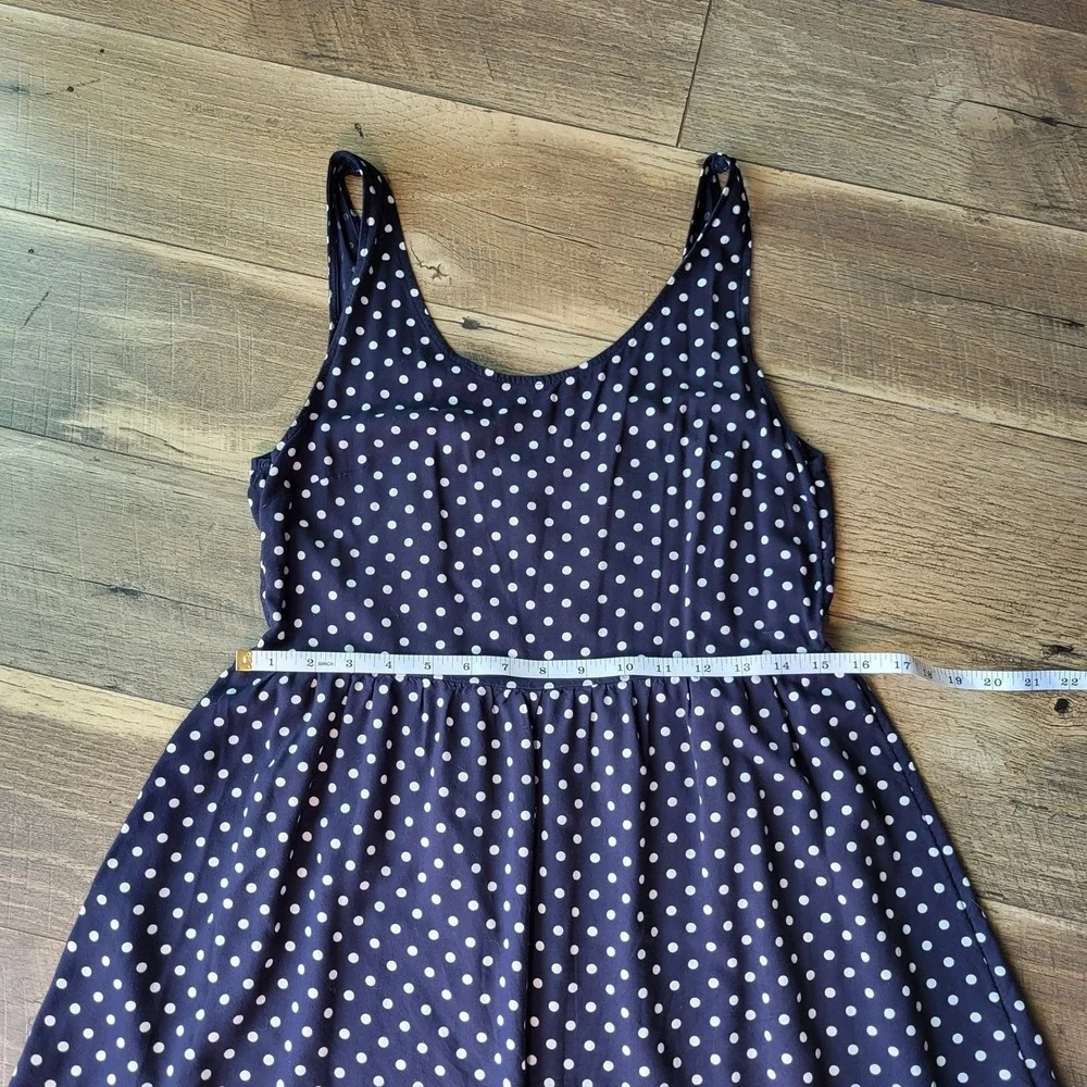 H&M Divided Navy Blue White Polka Dot Sleeveless Fit Flare Skater Mini Dress 8